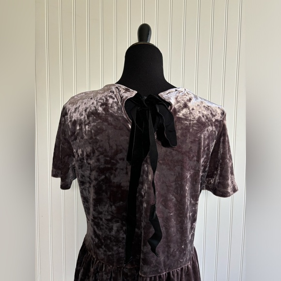 Pleione Crushed Velvet Peplum Blouse Purple Tie Back Womens Size Small - Picture 6 of 16